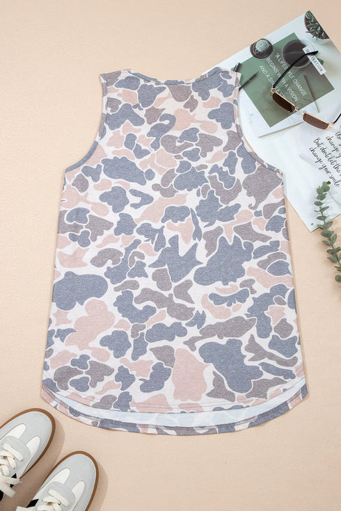 Retro Camouflage Print Oversized Western Tank Top