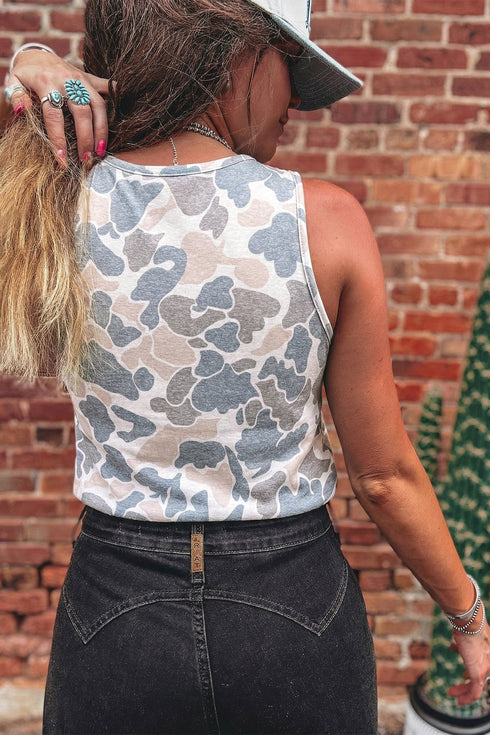 Retro Camouflage Print Oversized Western Tank Top