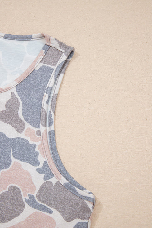 Retro Camouflage Print Oversized Western Tank Top
