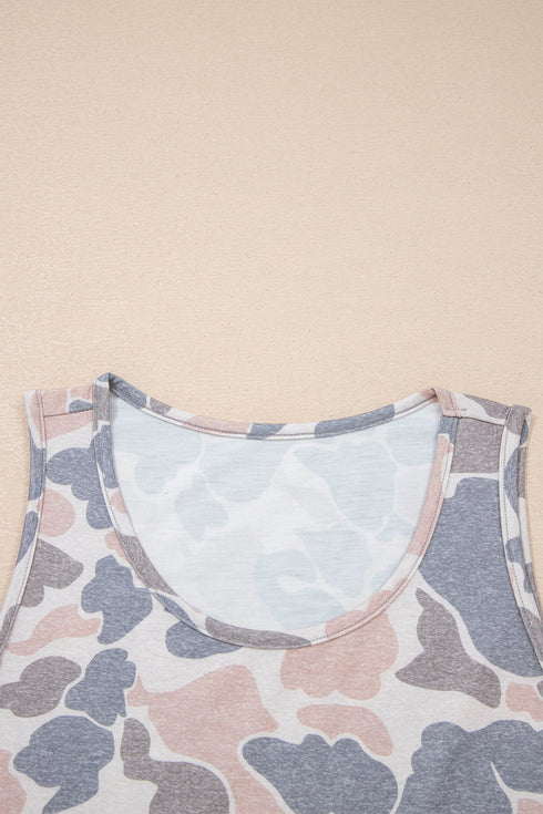 Retro Camouflage Print Oversized Western Tank Top