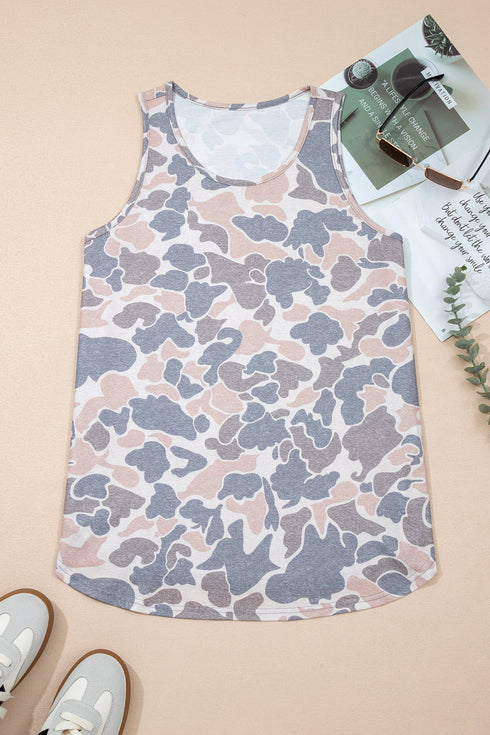 Retro Camouflage Print Oversized Western Tank Top