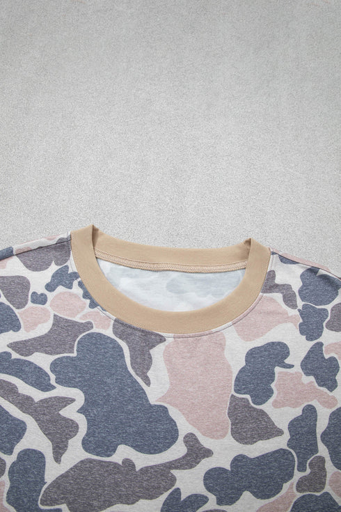 Retro Camouflage Print Trim Skort Two Piece Outfit