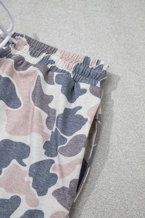 Retro Camouflage Print Trim Skort Two Piece Outfit