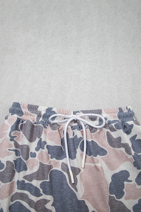 Retro Camouflage Print Trim Skort Two Piece Outfit