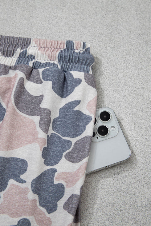 Retro Camouflage Print Trim Skort Two Piece Outfit