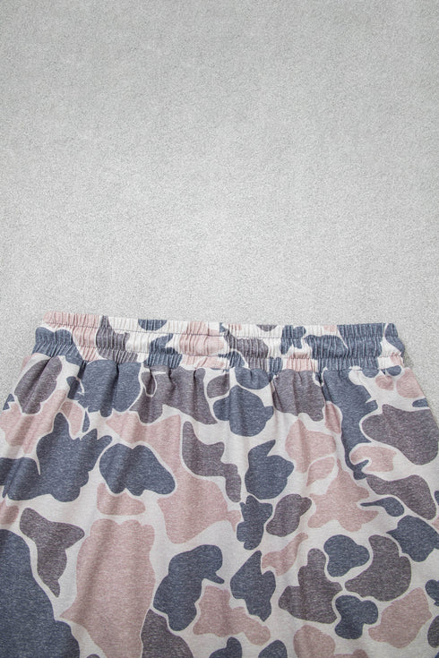 Retro Camouflage Print Trim Skort Two Piece Outfit