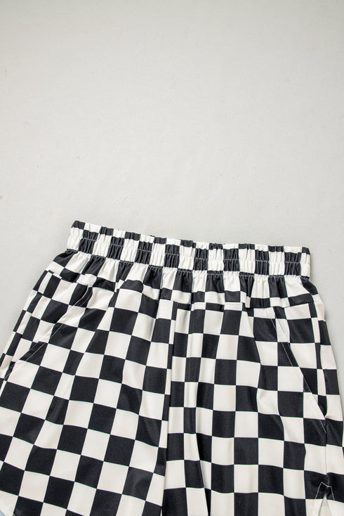 Retro Checkered Print High Waisted Casual Shorts