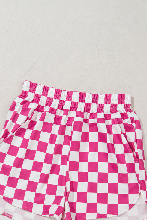 Retro Checkered Print High Waisted Casual Shorts