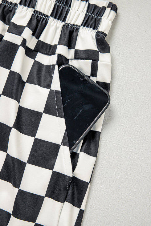 Retro Checkered Print High Waisted Casual Shorts
