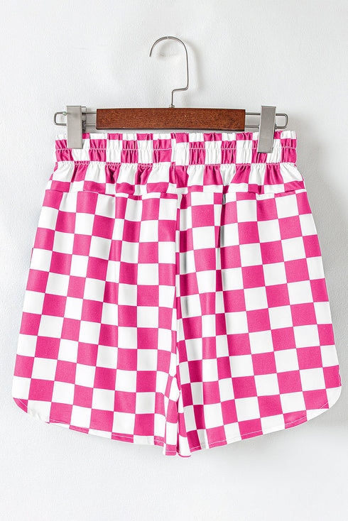 Retro Checkered Print High Waisted Casual Shorts