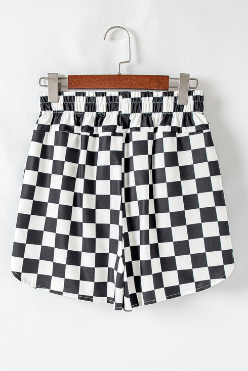 Retro Checkered Print High Waisted Casual Shorts