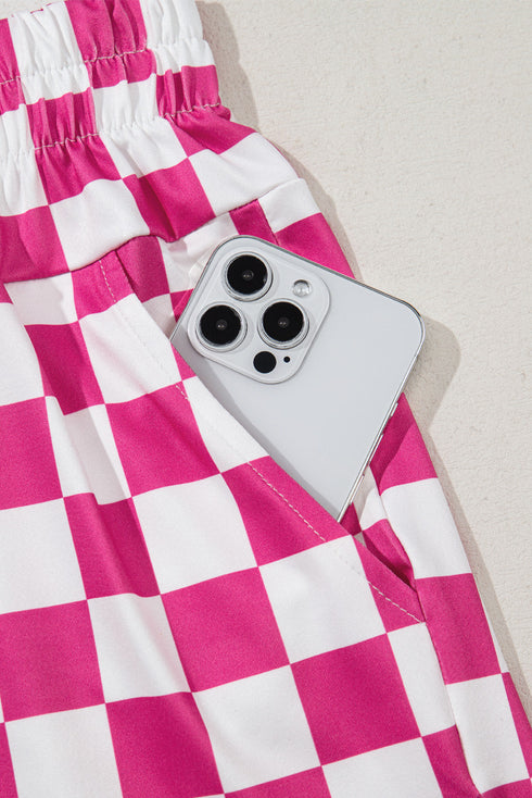 Retro Checkered Print High Waisted Casual Shorts
