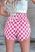 Retro Checkered Print High Waisted Casual Shorts