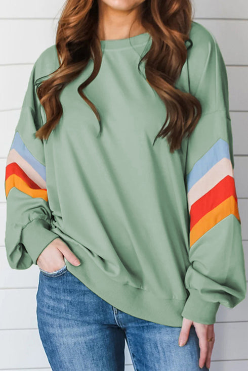 Retro Chevron Sleeve Crew Neck Pullover Sweatshirt