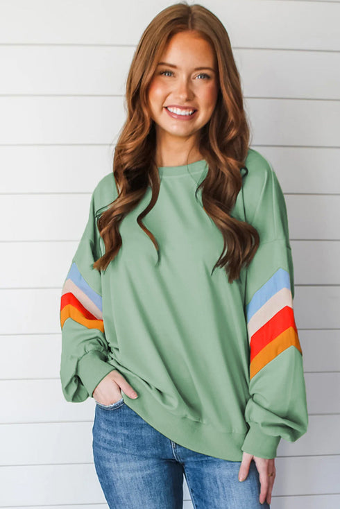 Retro Chevron Sleeve Crew Neck Pullover Sweatshirt