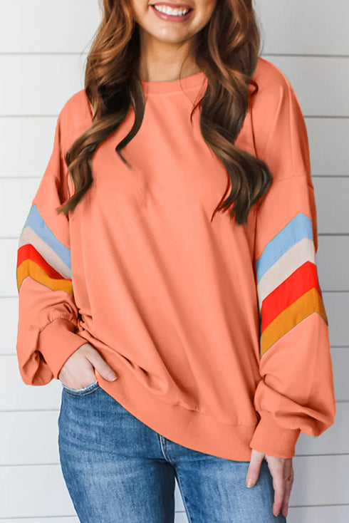 Retro Chevron Sleeve Crew Neck Pullover Sweatshirt