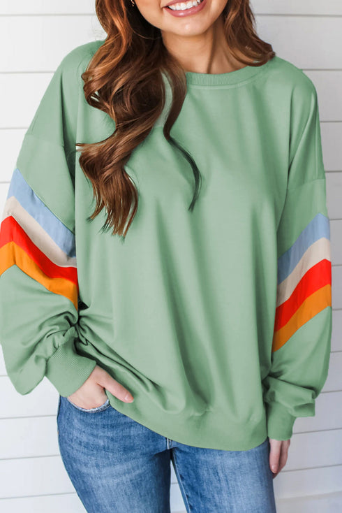 Retro Chevron Sleeve Crew Neck Pullover Sweatshirt