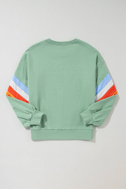 Retro Chevron Sleeve Crew Neck Pullover Sweatshirt