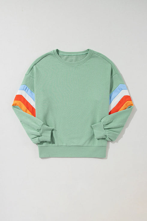 Retro Chevron Sleeve Crew Neck Pullover Sweatshirt