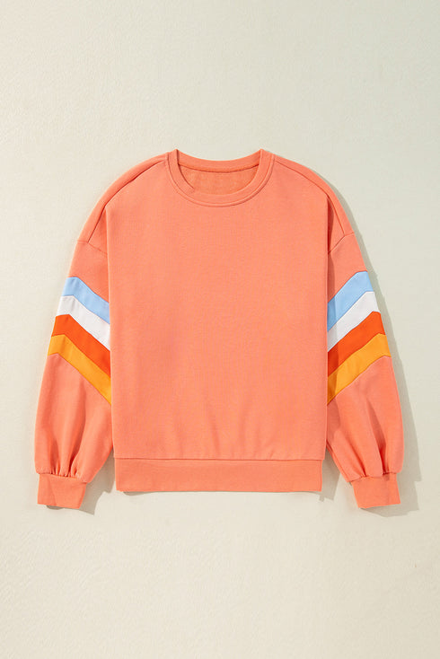 Retro Chevron Sleeve Crew Neck Pullover Sweatshirt