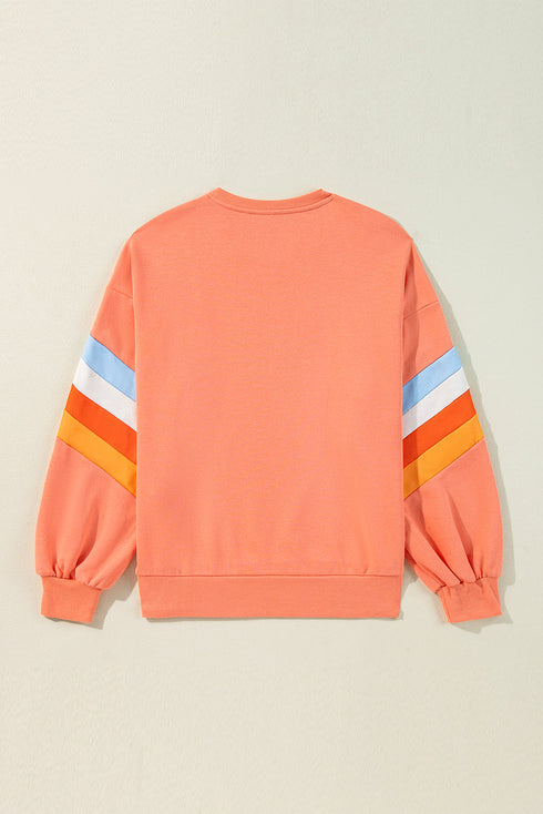 Retro Chevron Sleeve Crew Neck Pullover Sweatshirt