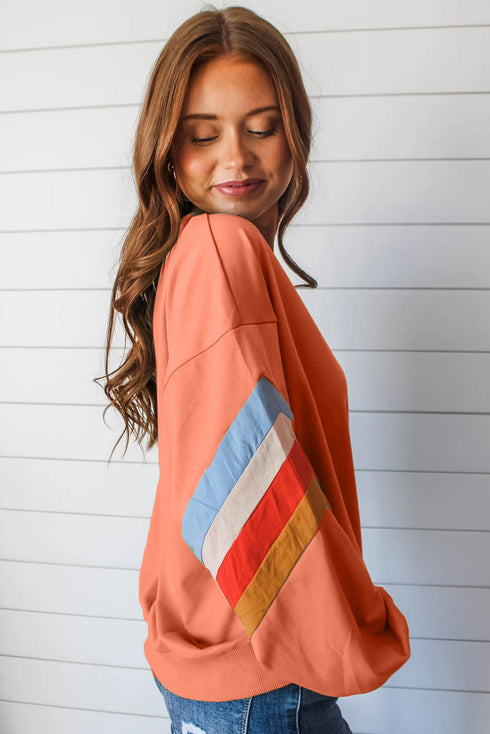 Retro Chevron Sleeve Crew Neck Pullover Sweatshirt
