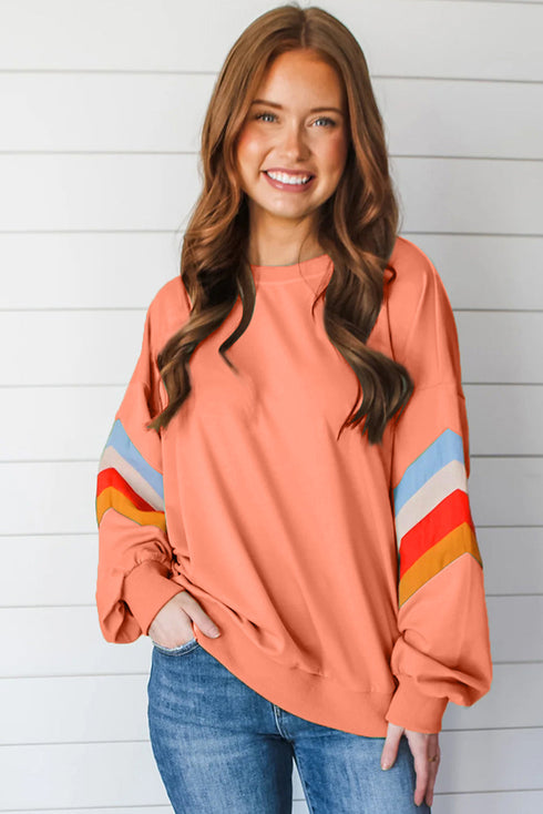 Retro Chevron Sleeve Crew Neck Pullover Sweatshirt