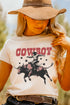 Retro Cowboy Graphic T Shirt With Plaid Bull Detail