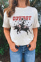 Retro Cowboy Graphic T Shirt With Plaid Bull Detail