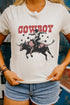 Retro Cowboy Graphic T Shirt With Plaid Bull Detail