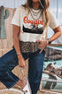 Retro Cowgirl Print Leopard Patchwork Ruffle Hem Tee