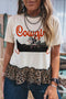 Retro Cowgirl Print Leopard Patchwork Ruffle Hem Tee