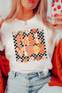 Retro Daisy Checkerboard Fall Vibes Graphic Print T Shirt