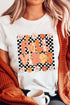 Retro Daisy Checkerboard Fall Vibes Graphic Print T Shirt