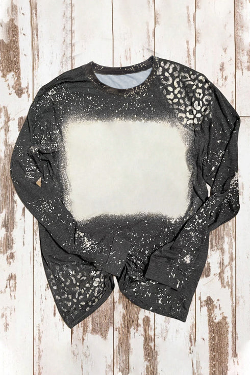 Retro Distressed Animal Print Crew Neck Pullover Top