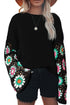 Retro Floral Crochet Bell Sleeve Pullover Sweater
