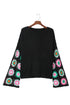 Retro Floral Crochet Bell Sleeve Pullover Sweater
