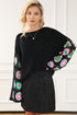 Retro Floral Crochet Bell Sleeve Pullover Sweater