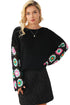 Retro Floral Crochet Bell Sleeve Pullover Sweater