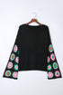Retro Floral Crochet Bell Sleeve Pullover Sweater