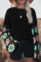 Retro Floral Crochet Bell Sleeve Pullover Sweater