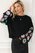Retro Floral Crochet Bell Sleeve Pullover Sweater