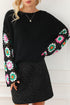 Retro Floral Crochet Bell Sleeve Pullover Sweater