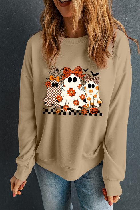 Retro Floral Ghost Trio Graphic Crewneck Sweatshirt