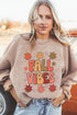 Retro Floral Graphic Corded Crew Neck Sweatshirt