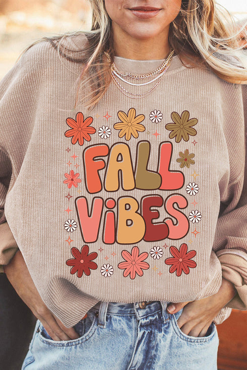 Retro Floral Graphic Corded Crew Neck Sweatshirt
