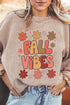 Retro Floral Graphic Corded Crew Neck Sweatshirt