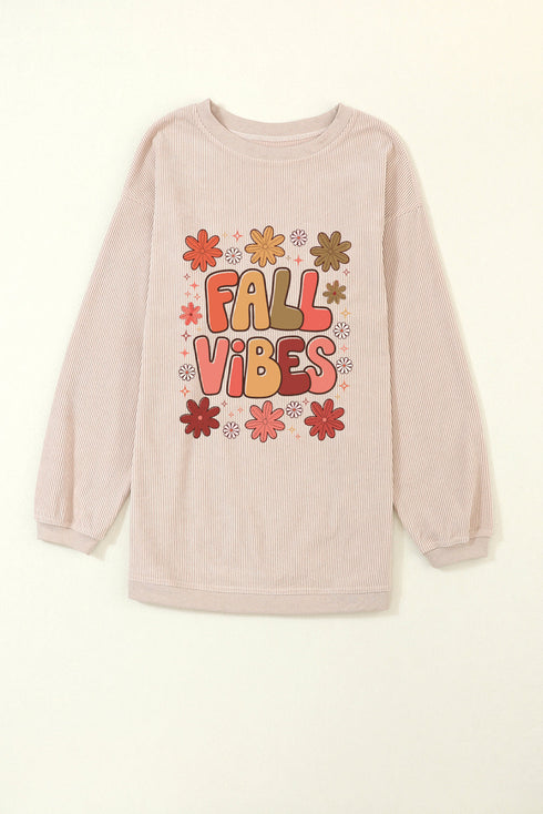 Retro Floral Graphic Corded Crew Neck Sweatshirt