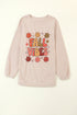 Retro Floral Graphic Corded Crew Neck Sweatshirt