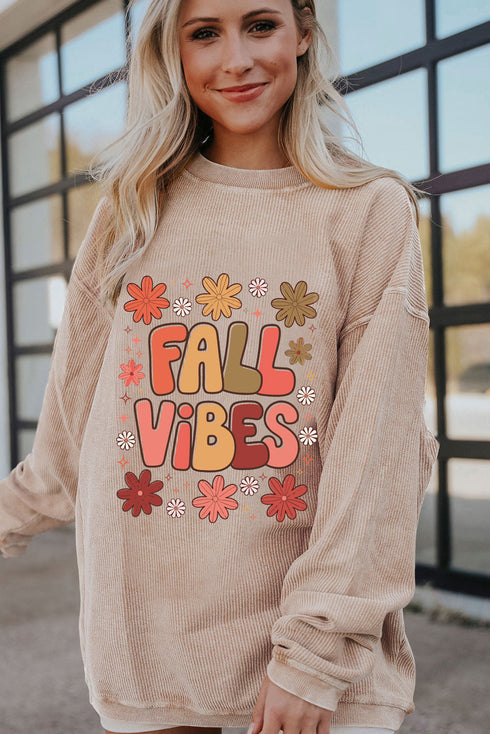 Retro Floral Graphic Corded Crew Neck Sweatshirt